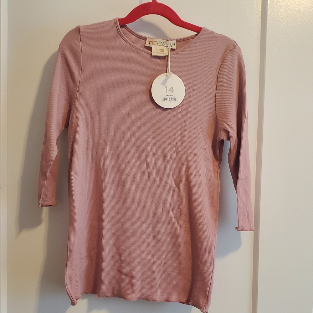 Teela ribbed mauve tee with bottom detail size 14